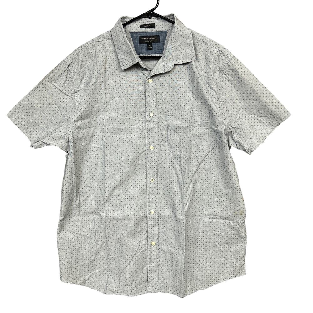 Banana Republic Mens Shirt Gray Blue Button Down Slim Fit Organic Cotton XLarge